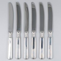 Robbe & Berking 6-delige set taartmessen / fruitmessen, model Alt-Spaten, zilver.