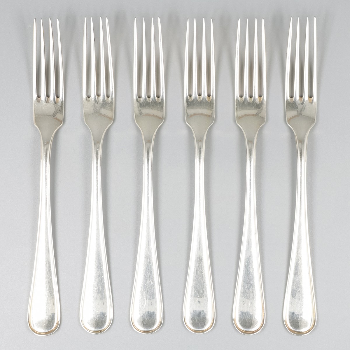 6-delige set vorken Hollands rondfilet, zilver.