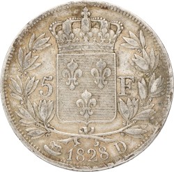 France. Charles X. 5 Francs. 1828 D. VF -.