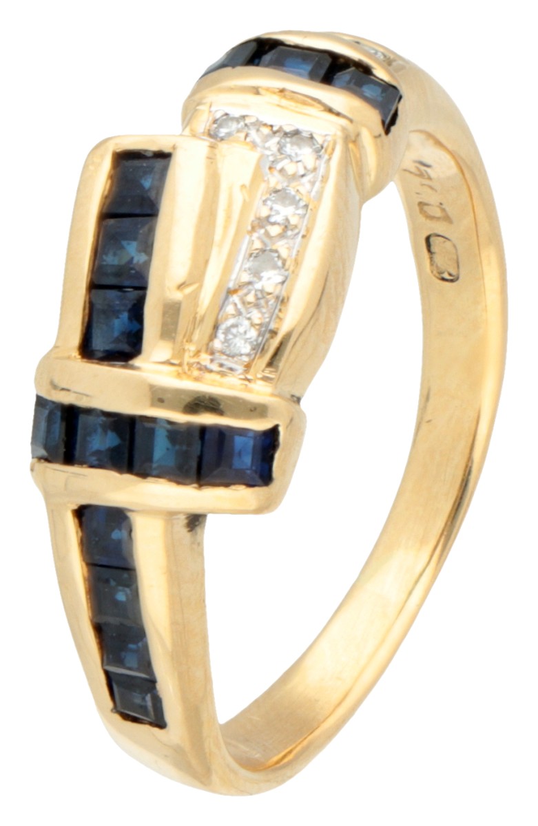 No reserve - 18K Geelgouden ring bezet met ca. 0.56 ct. natuurlijke saffier en diamant. 
