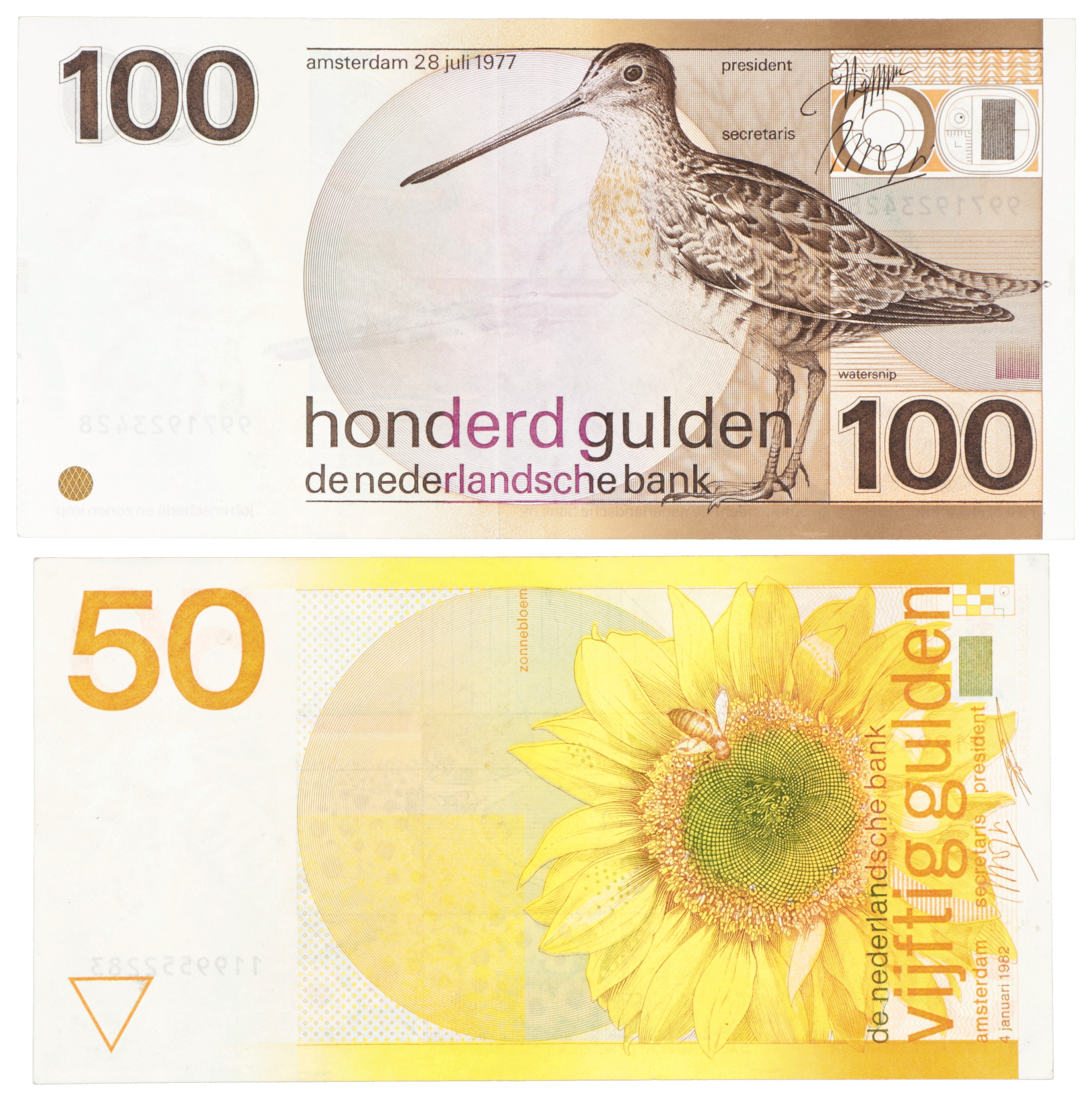 No reserve - Lot 50 en 100 gulden. - Zeer Fraai +.