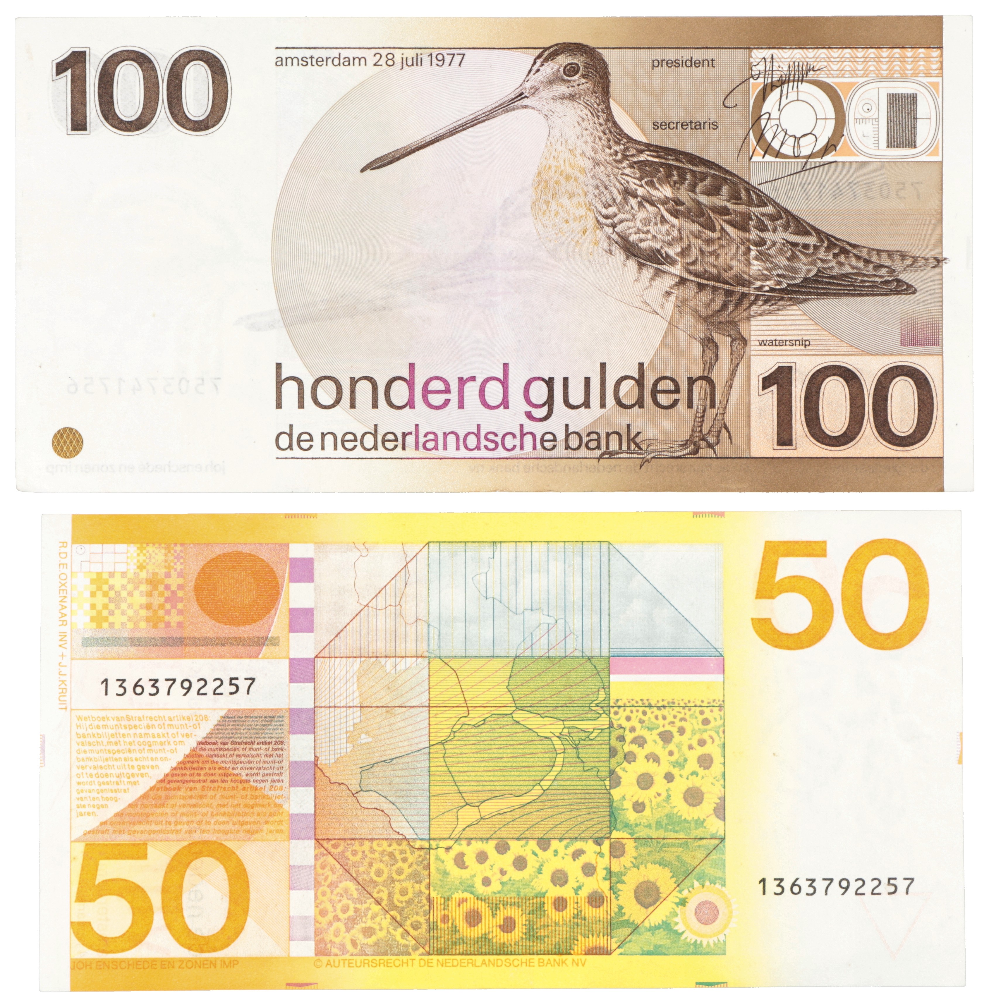 Lot 50 en 100 gulden. - Zeer Fraai +.