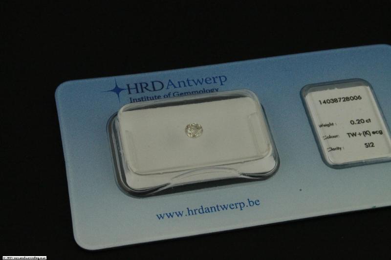 Briljant geslepen diamant, 0.20 Ct., gecertificeerd