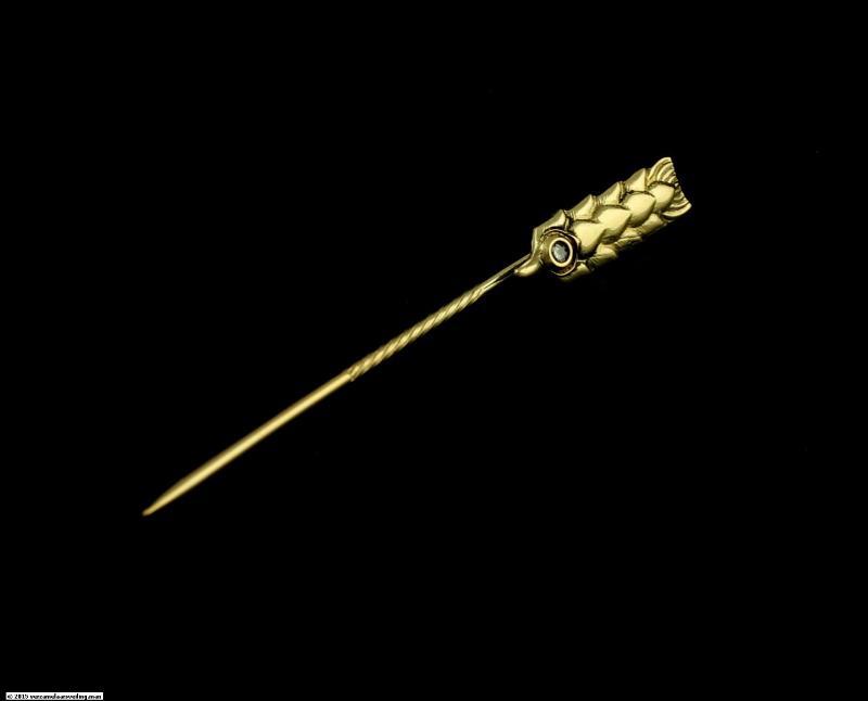 Geelgouden speld bezet met briljant, 14 karaat
