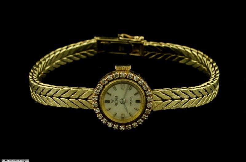 Geelgouden Precimax dameshorloge bezet met briljanten, 14 karaat
