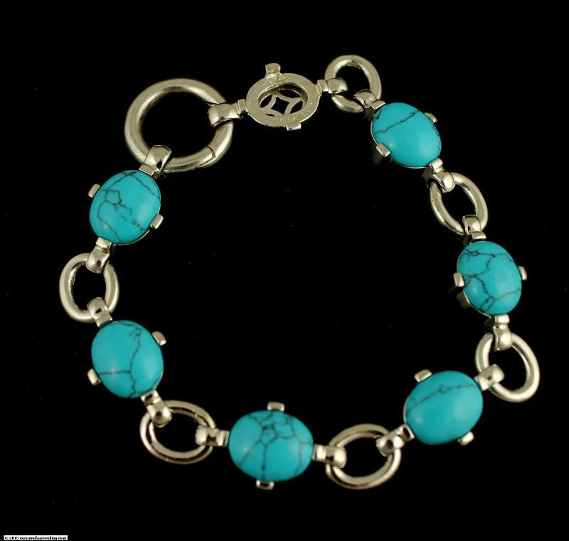 Zilveren Armband Met Turquoise-kleurige Stenen