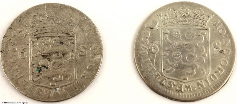 Lot: 6 stuiver scheepjesschelling West-Friesland. Fraai / Zeer Fraai.