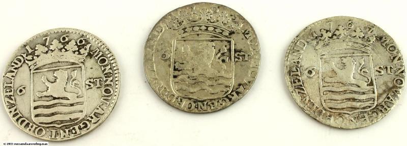 Lot: 6 stuiver scheepjesschelling Zeeland. Varieert tussen Fraai / Zeer Fraai en Zeer Fraai.