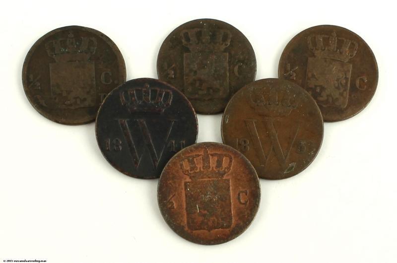Lot: 1/2 cent Willem I - Willem II. Ca. Fraai.
