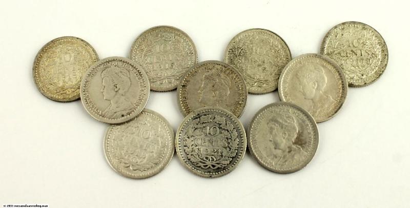 Lot: 10 cent Wilhelmina. Varieert tussen Fraai / Zeer Fraai en Prachtig.