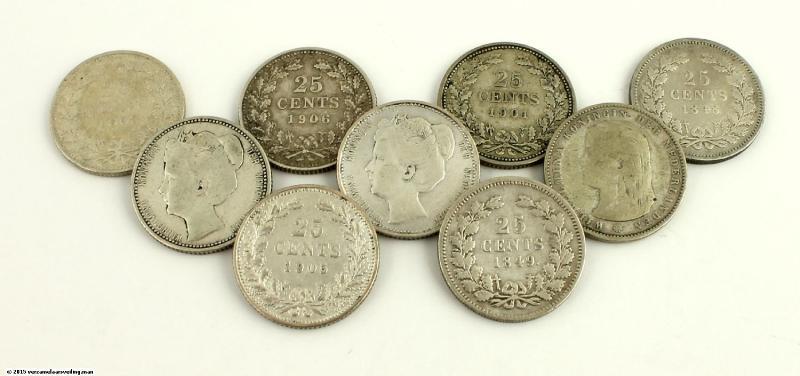 Lot: 25 cent Willem II - Wilhelmina. Varieert tussen Fraai en Zeer Fraai.