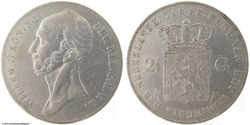 2 1/2 gulden Willem II 1842. Zeer Fraai -.