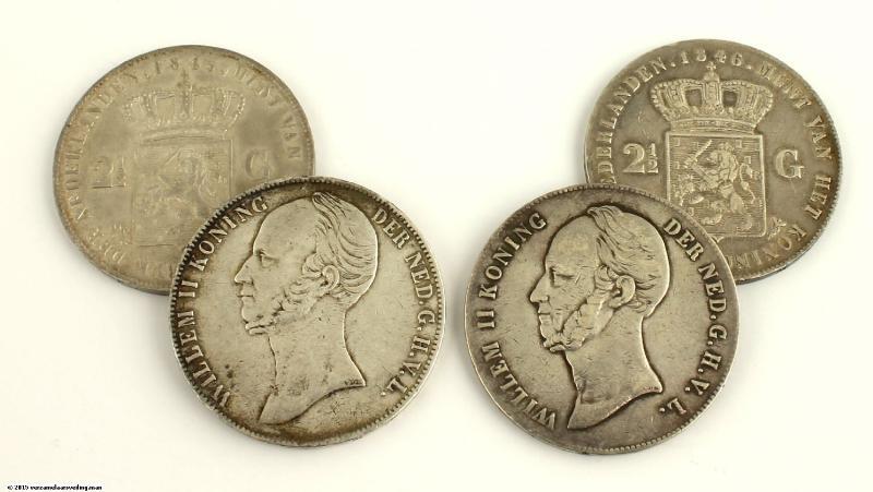 Lot: 2 1/2 gulden Willem II. Varieert tussen Fraai + en Zeer Fraai +.