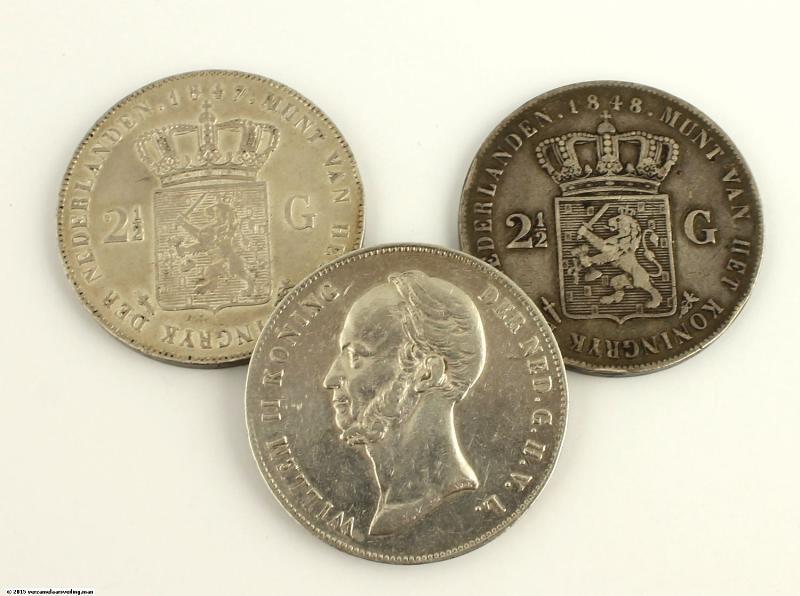 Lot: 2 1/2 gulden Willem II. Varieert tussen Zeer Fraai en Zeer Fraai / Prachtig.