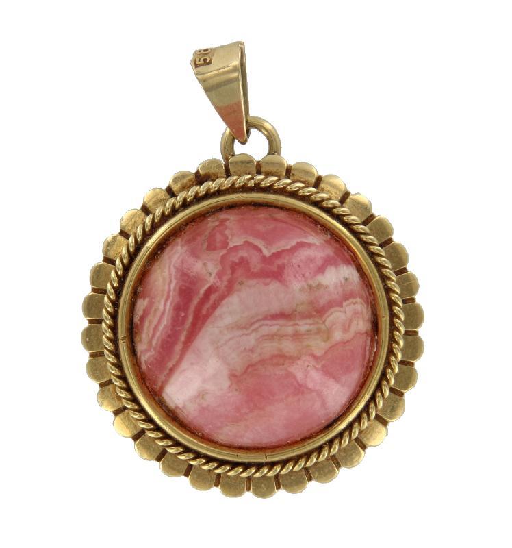 Geelgouden hanger bezet met rhodochrosiet, 14 karaat