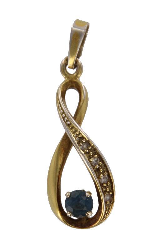 Geelgouden hanger bezet met 4 briljant geslepen diamanten en saffier, 14 karaat