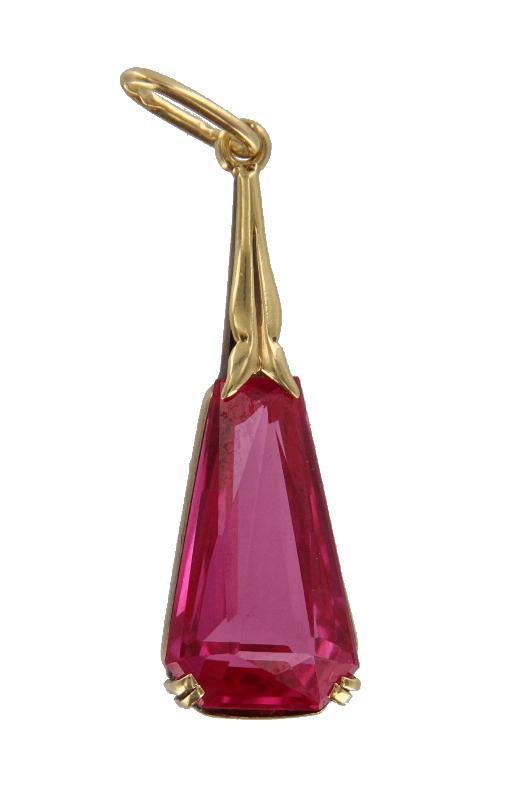 Geelgouden hanger bezet met een facet geslepen robijnsteen, 14 karaat