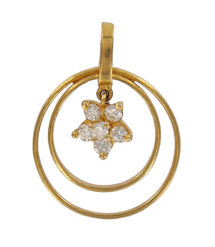 Geelgouden hanger bezet met 6 briljant geslepen diamanten, 18 karaat