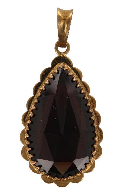 Geelgouden hanger bezet met glasgranaat, 14 karaat