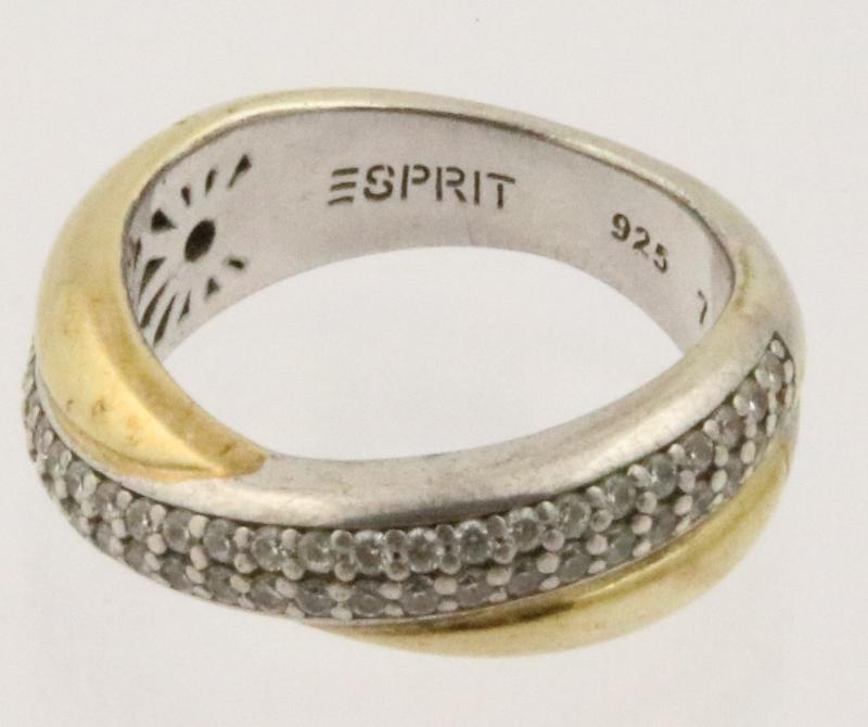 Zilveren bi-color ring bezet met zirkonia's van Esprit