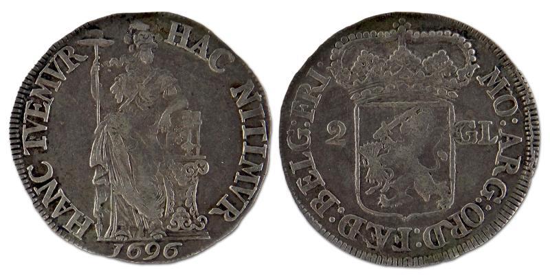 2 gulden. Friesland. 1696. Zeer Fraai +. 