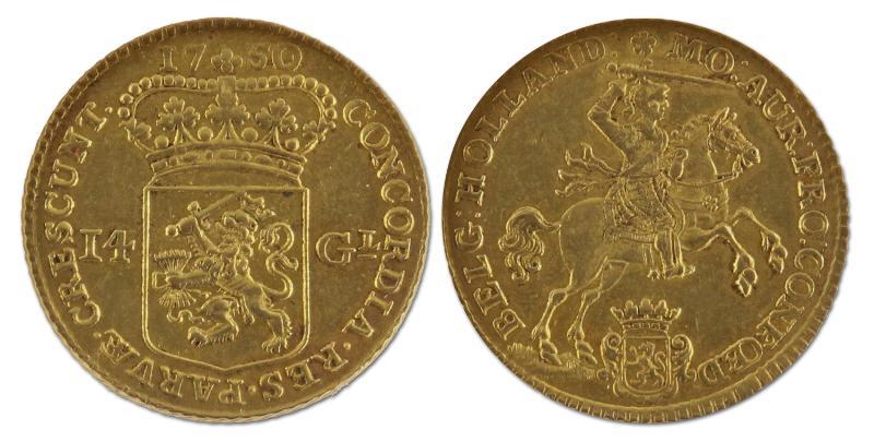 14 gulden of gouden rijder. Holland. 1750. Zeer Fraai / Prachtig. 