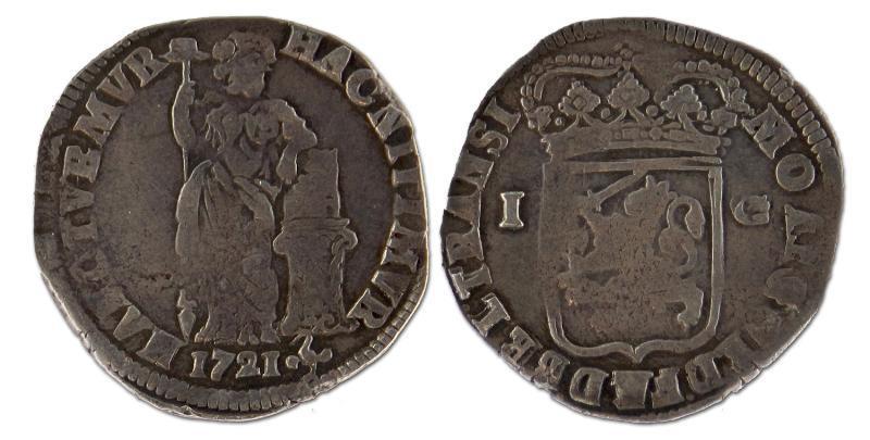 1 gulden. Overijssel. 1721. Fraai / Zeer Fraai. 