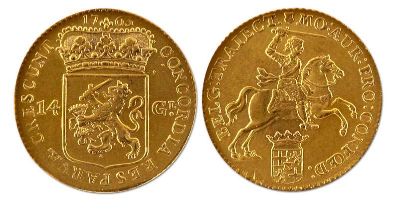 Gouden rijder van 14 gulden. Utrecht. 1763. Prachtig +. 