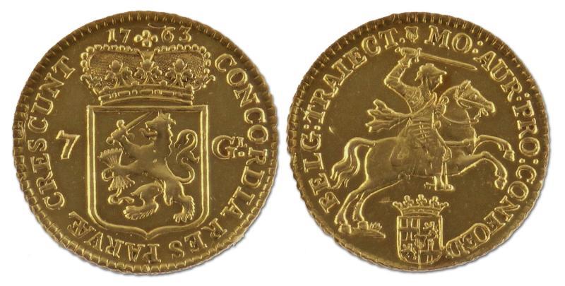 7 gulden of halve gouden rijder. Utrecht. 1763. Prachtig +. 