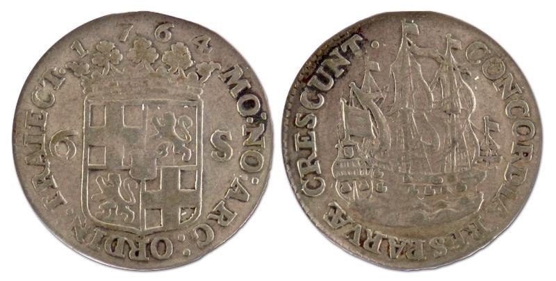 6 stuiver scheepjesschelling . Utrecht. 1764. Zeer Fraai / Prachtig. 