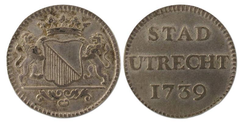 Duit (afslag in zilver). Utrecht STAD. 1739. Zeer Fraai. 