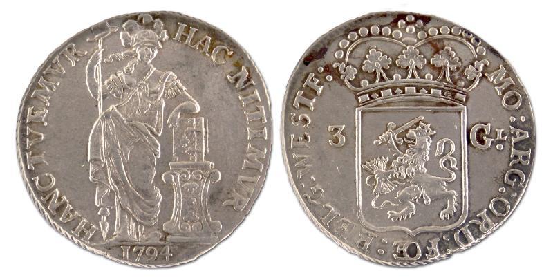 3 gulden. West-Friesland. 1794. Prachtig -. 