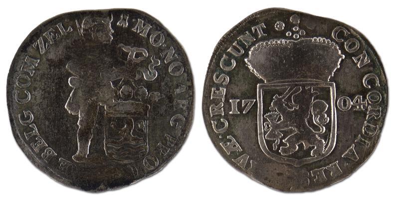 Zilveren Dukaat. Zeeland. 1704. Fraai +. 