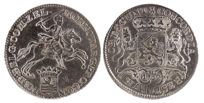 1/2 Zilveren rijder of dukaton. Zeeland. 1792. Zeer Fraai / Prachtig. 
