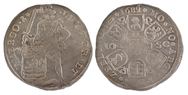 Dubbele daalder van 10 schelling. Zeeland. 1689. Zeer Fraai. 
