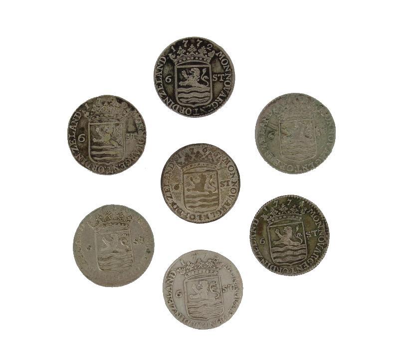 Lot: (7) 6 stuiverstukken of scheepjesschelling. Zeeland. 1765, 1772, 1777, 1778, 1780, 1790 en 1792 . Varieert tussen Fraai / Zeer Fraai tot Zeer Fraai / Prachtig. 