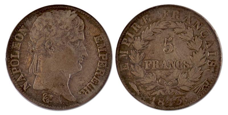 5 franc. Lodewijk Napoleon. 1813. Zeer Fraai / Prachtig. 