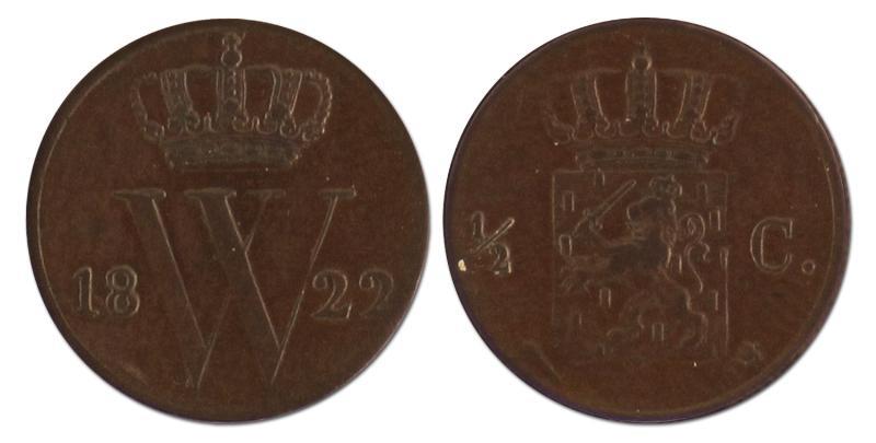 1/2 cent. Willem I. 1822 U. Prachtig -. 