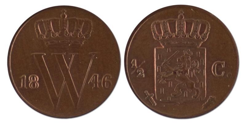 1/2 cent. Willem II. 1846. FDC. 