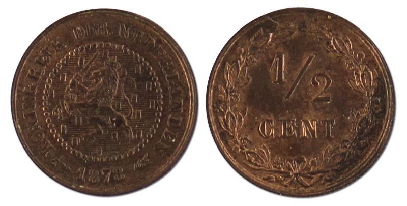 1/2 cent. Willem III. 1878. FDC. 