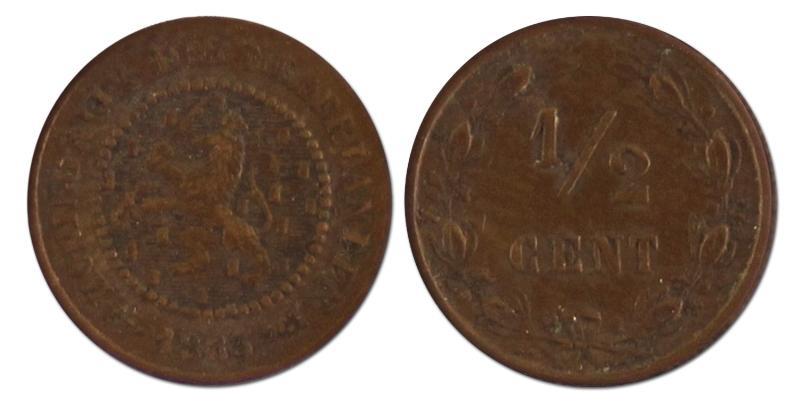 1/2 cent. Willem III. 1883. Zeer Fraai +. 