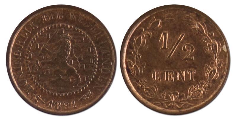 1/2 cent. Wilhelmina. 1891. FDC. 