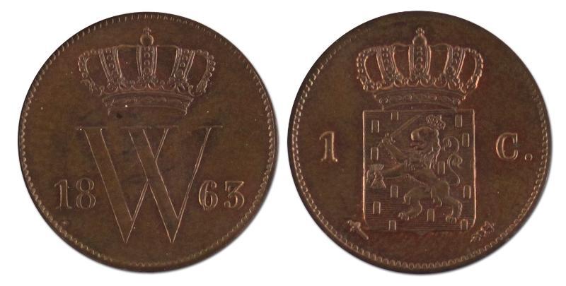 1 cent. Willem III. 1863. FDC. 