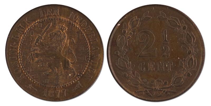 2 1/2 cent. Willem III. 1877. Prachtig / FDC. 