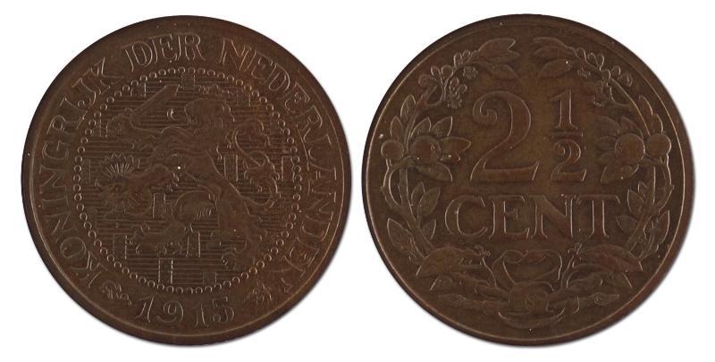 2 1/2 cent. Wilhelmina. 1915. Prachtig +. 