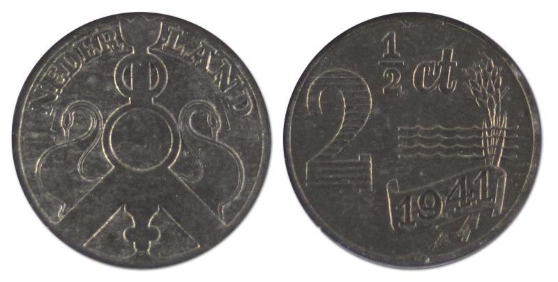 2 1/2 cent. Wilhelmina. 1941 Zink. FDC. 