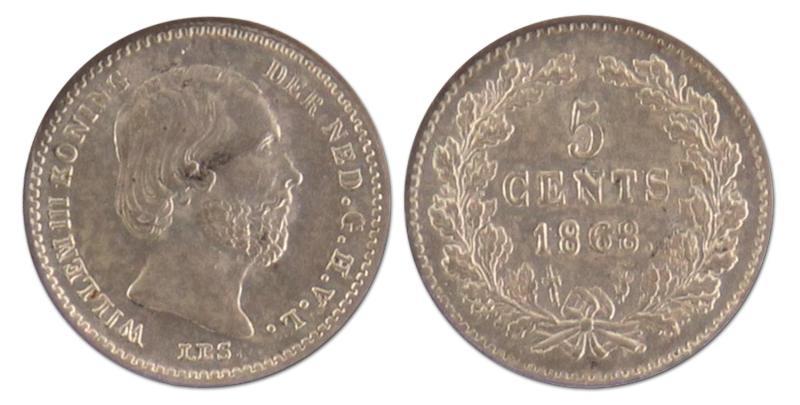 5 cent. Willem III. 1868. Prachtig. 