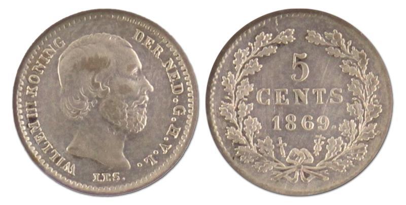 5 cent. Willem III. 1869. Prachtig / FDC. 