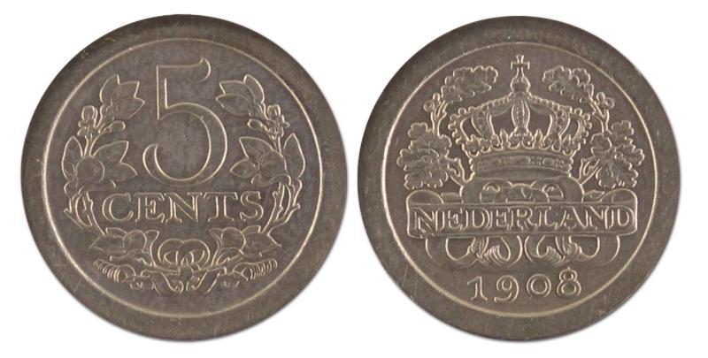 5 cent. Wilhelmina. 1908. FDC. 