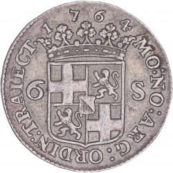 6 Stuiver of scheepjesschelling Utrecht 1764. Zeer Fraai +.